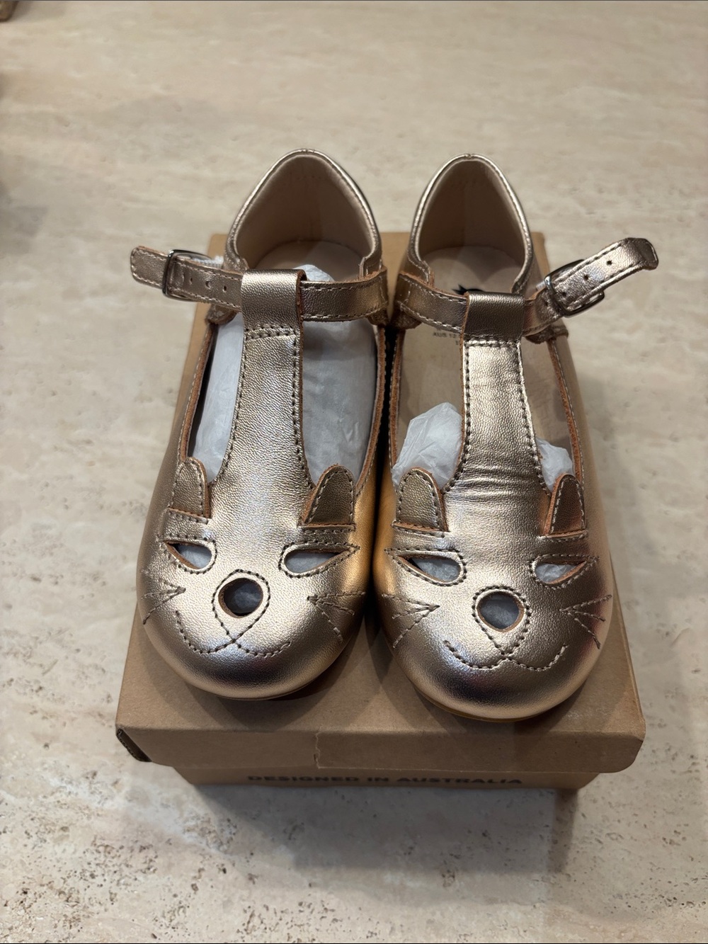 Old Soles Metalic Rose Gold T-Strap Cat Face Ballet Flats - Picture 4 of 4